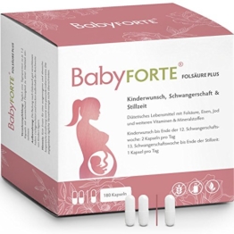 BabyFORTE FolsäurePlus Vitamine • 180 Kapseln • 400/800 mcg Folsäure sowie Eisen & Jod• Für Kinderwunsch, Schwangerschaft & Stillzeit • Vegan • Vitamine Schwangerschaft - 1