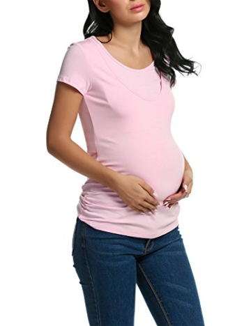 HOTOUCH Damen Schwanger T-Shirt Umstandsmode Stillshirt Umstandsshirt Mutterschaft Umstandstop Mit Rundhalsausschnitt - 5