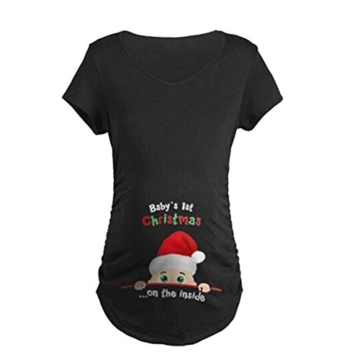 Q.KIM Witzige süße Schwangere Maternity Damen Umstandsmode T-Shirts mit Mutterschafts-niedliche lustige Slogan Motiv Schwangerschaft Geschenk Kurzarm (XL, Christmas,Schwarz) - 1